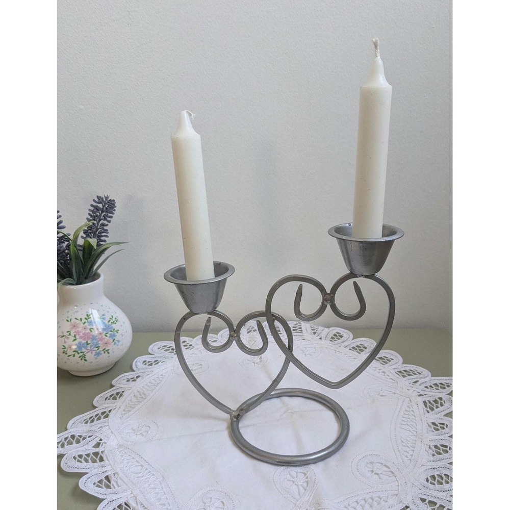 Vintage Double Heart Candle Holder – Metal Candelabra, Romantic‎ Decor